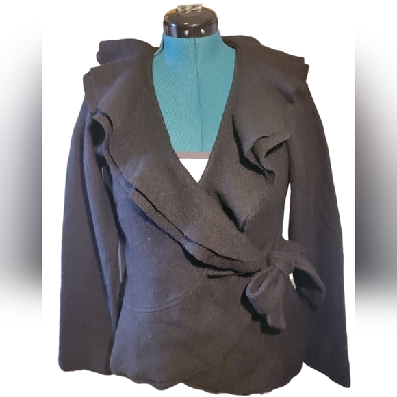 Fenn Wright Manson Womens Black Wool Wrap‎ Sweater Jacket Size Medium NWT - Picture 1 of 9